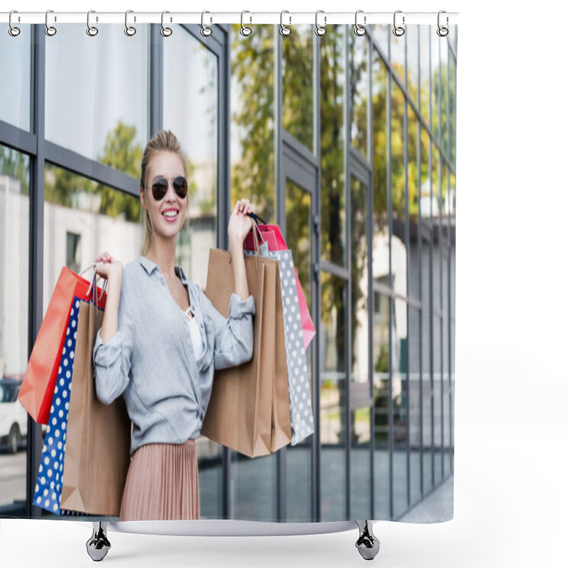 Personality  Young Woman With Shopping Bags Shower Curtains