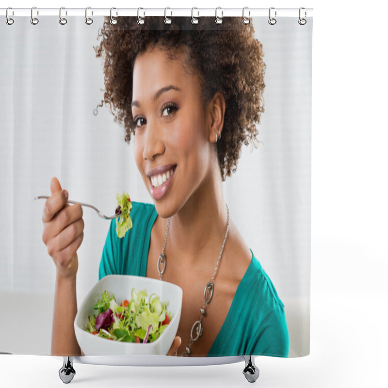 Personality  African American Woman Eating Salad Shower Curtains