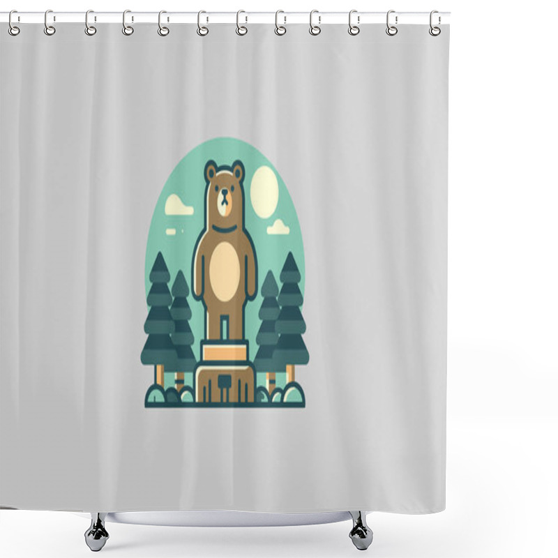 Personality  Bear On Forest Vector Flat Design Shower Curtains