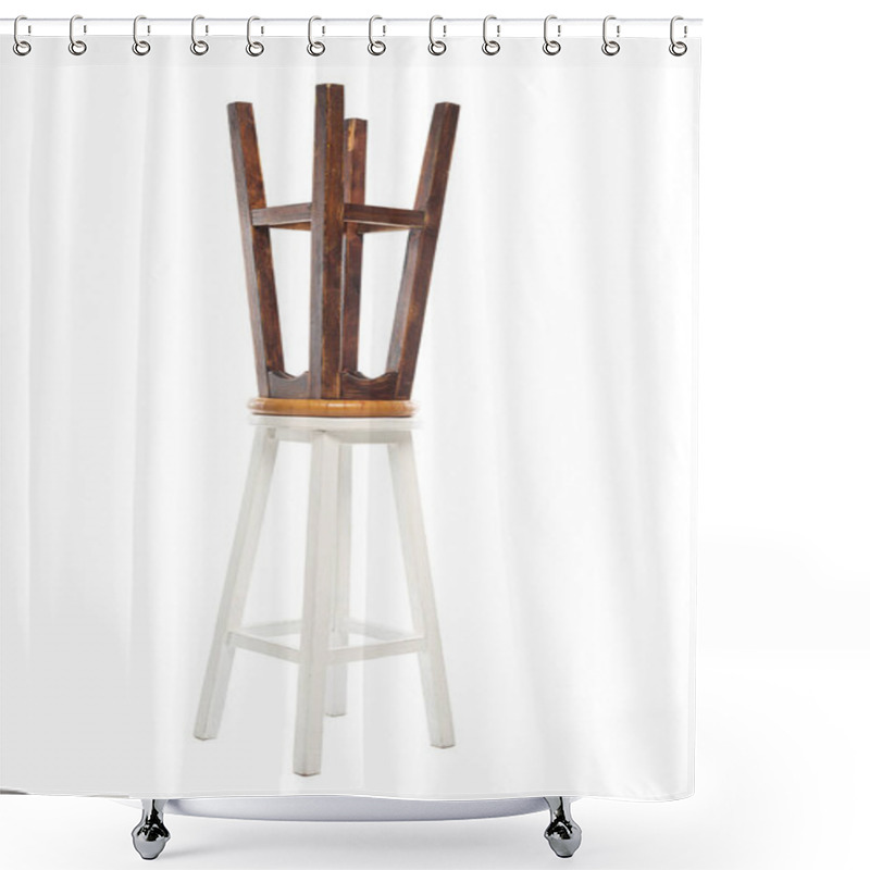 Personality  Brown And White Wooden Chairs Isolated On White Shower Curtains