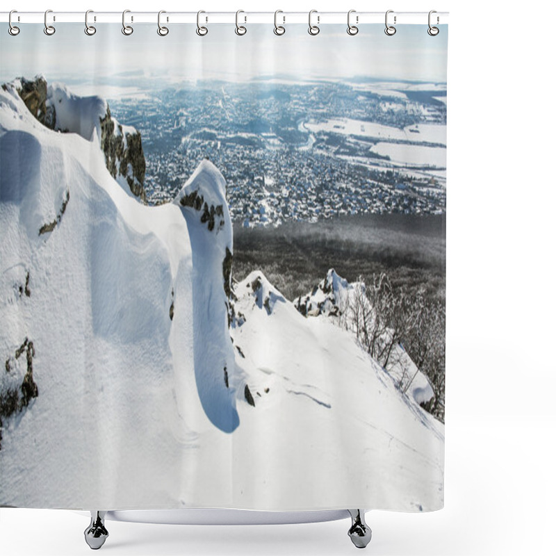 Personality  Snowy Rocks With Nitra City In The Background Shower Curtains