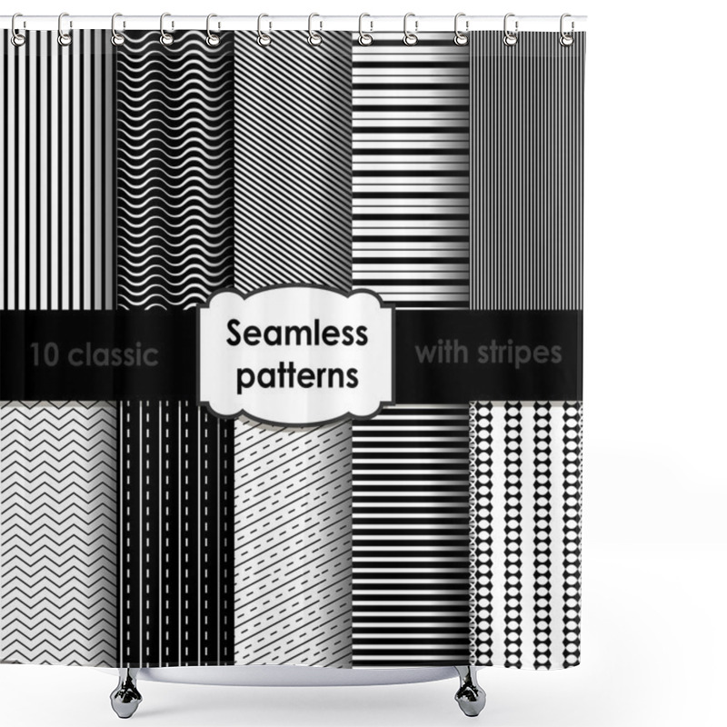 Personality  Set Of Classic Black Seamless Striped Patterns Shower Curtains