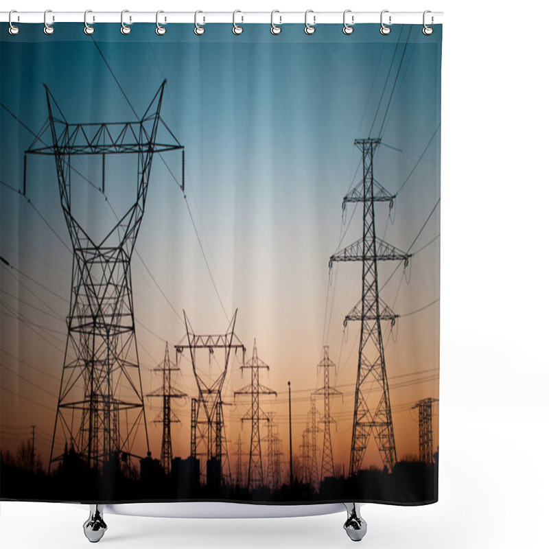 Personality  Electrical Transmission Towers (Electricity Pylons) At Sunset Shower Curtains