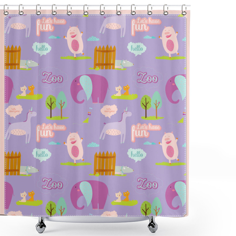 Personality  Childish Pattern With Cartoon Animals, Speech Bubbles And Fireworks Shower Curtains