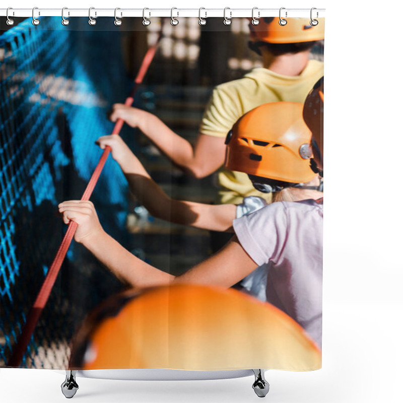 Personality  Cropped View Of Kids In Orange Helmets In Adventure Park  Shower Curtains