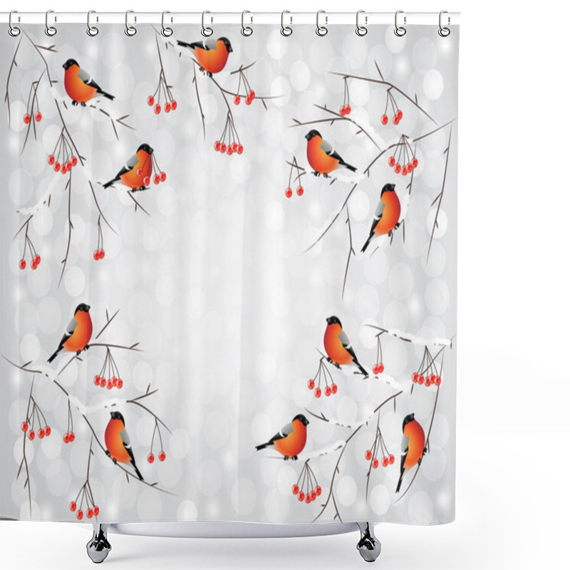 Personality  Bullfinch Birds On Branches Winter Background Shower Curtains