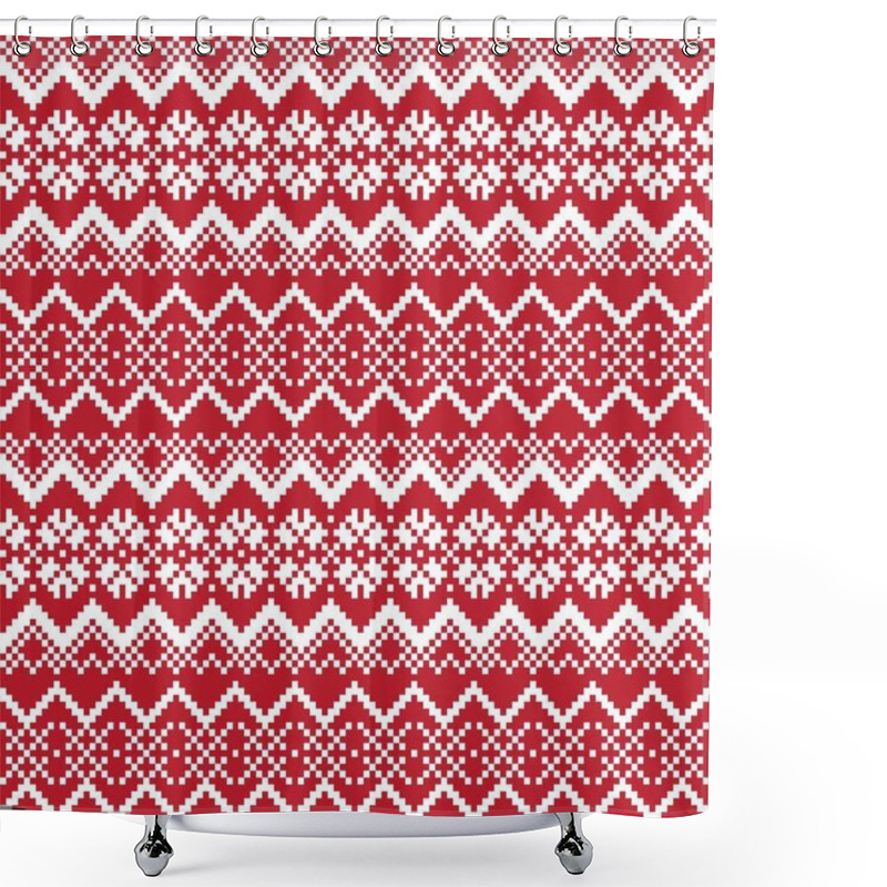 Personality  Red Christmas Fair Isle Pattern Background For Fashion Textiles, Knitwear And Graphics Shower Curtains