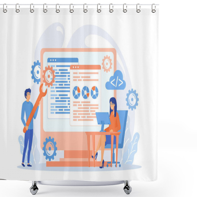 Personality  Software Configuration Flat Vector Illustration. Financial Technology, Analytical Computer Program Optimization, IT Industry, Data Analysis Concept. Flat Vector Modern Illustration Shower Curtains