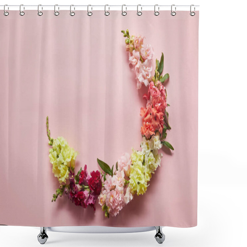 Personality  Top View Of Beautiful Tender Pink, White, Yellow And Red Flowers On Pink Background   Shower Curtains