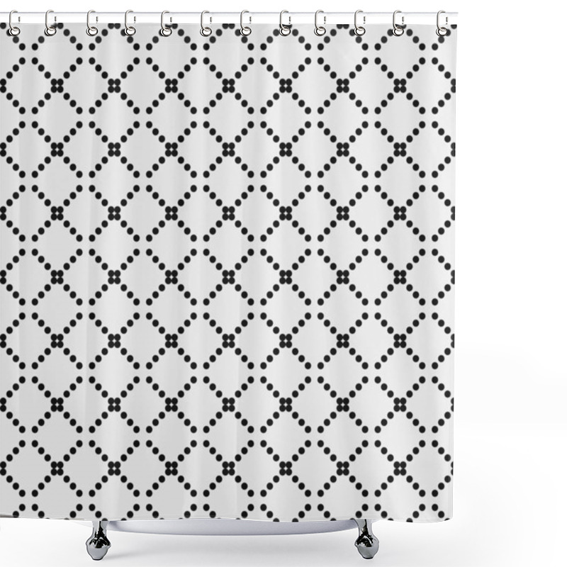 Personality  Abstract Pattern Ornament Of Black  Dots On The White Background, Generative Computational Art Illustration, Symmetric, Geometric, Monochrome Backdrop Shower Curtains