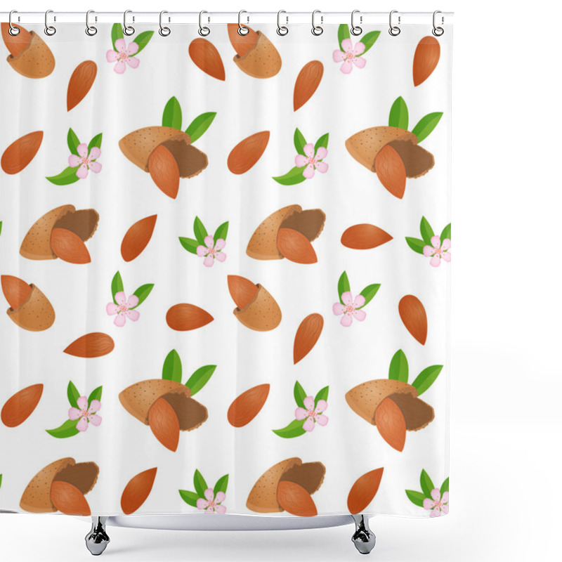 Personality  Vector Seamless Pattern With Nuts. Appetizing, Delicious Background Shelled Almonds, In Shell, Leaves And Flower. Element For Design Packages Almond Confectionery, Perfumes And Other Products Shower Curtains