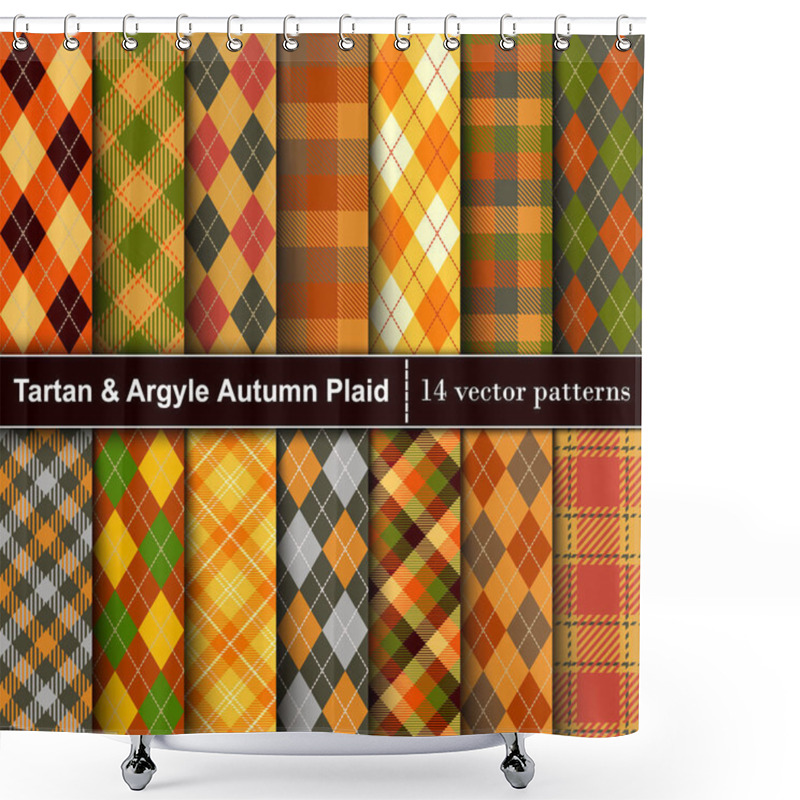 Personality  Set Autumn Tartan And Argyle  Seamless Pattern Background Shower Curtains