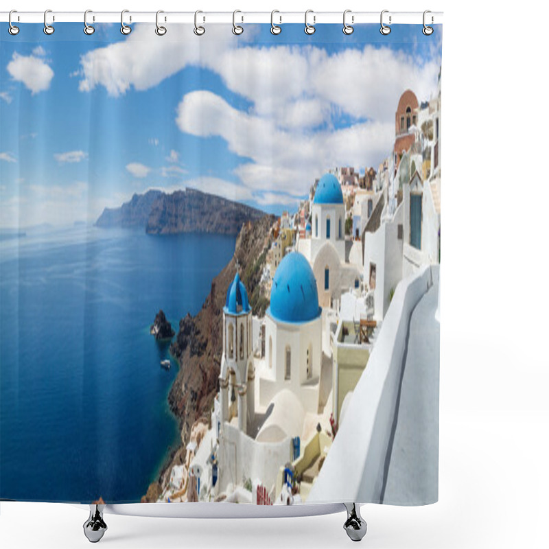 Personality  Panoramic View Of The Oia Village Shower Curtains