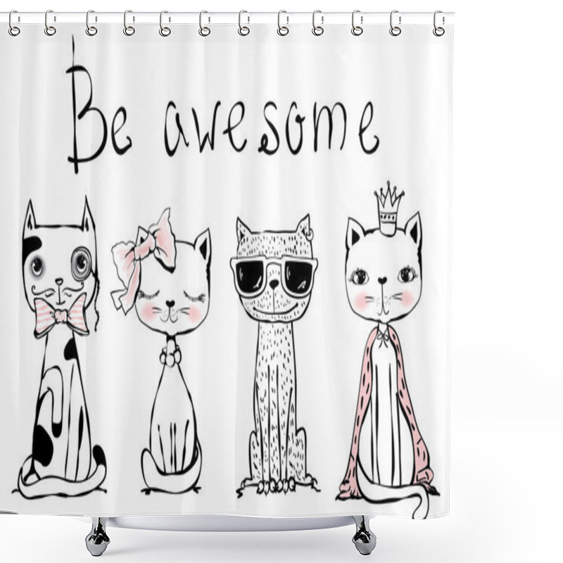 Personality  Poster With Stylish Cats Shower Curtains