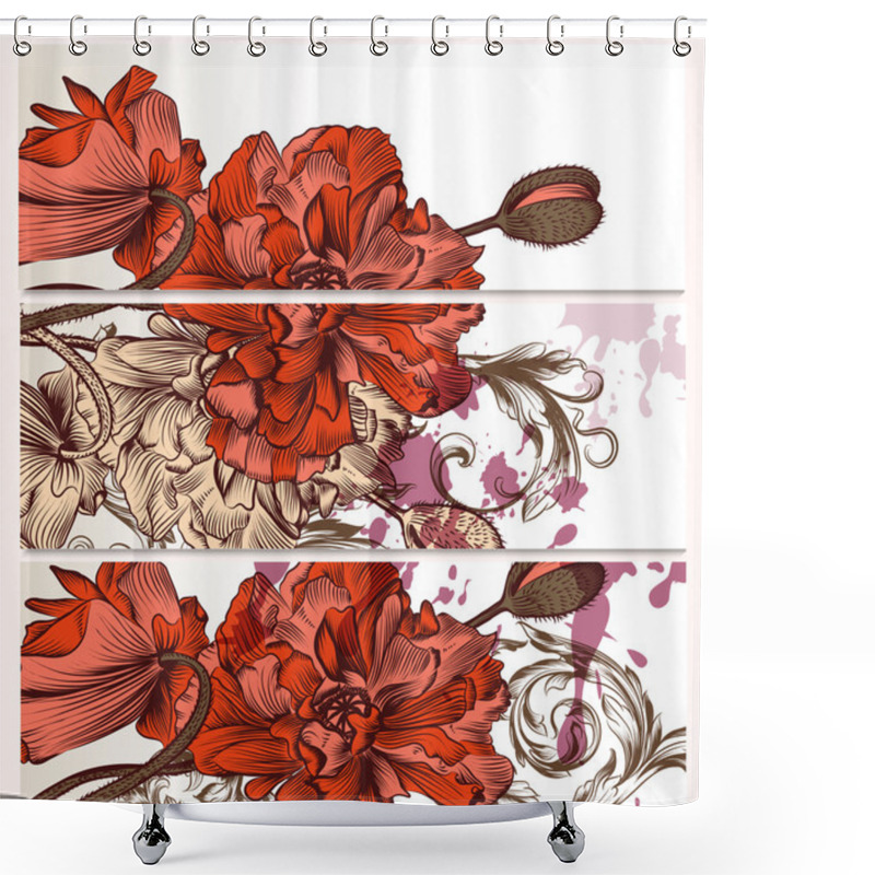 Personality  Floral  Backgrounds Set With Poppy Flowers Shower Curtains