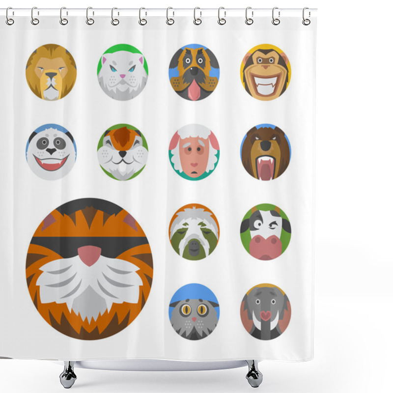 Personality  Cute Animals Emotions Icons Isolated Fun Set Face Happy Character Emoji Comic Adorable Pet And Expression Smile Collection Wild Avatar Vector Illustration. Shower Curtains