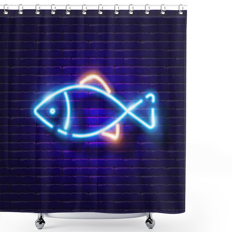 Personality  Aquarium Fish Neon Icon. Vector Illustration For Design, Website, Pet Shop, Veterinary Clinic. Veterinary Medicine Concept Shower Curtains