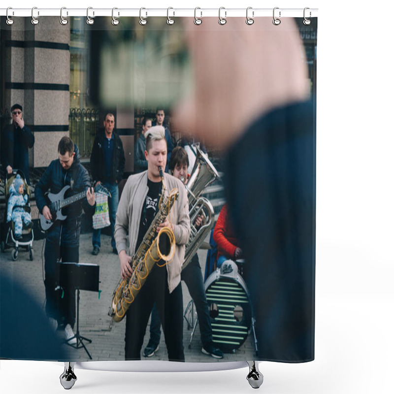 Personality  KAZAN, RUSSIA - APRIL 21, 2019. Band Musicians In The Center Of City On Bauman Street Shower Curtains