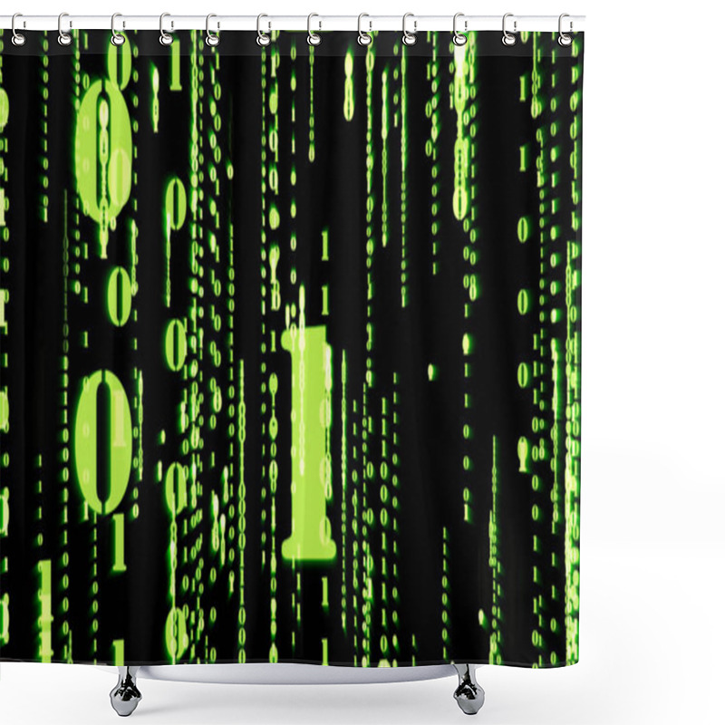 Personality  Motion Graphic Of Random Green Particle Binary Digit Number Falling Down With Matrix Effect Over Animated Background, Analysis Data And Computer Concept Shower Curtains