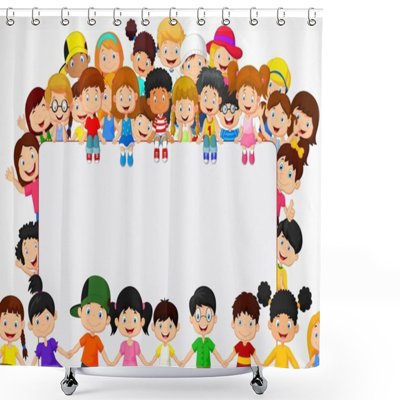 Personality  Crowd Children Cartoon With Blank Sign Shower Curtains