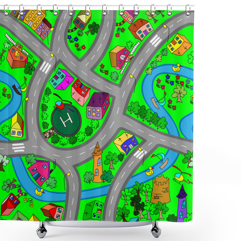 Personality  Cartoon Map Seamless Pattern.   Shower Curtains