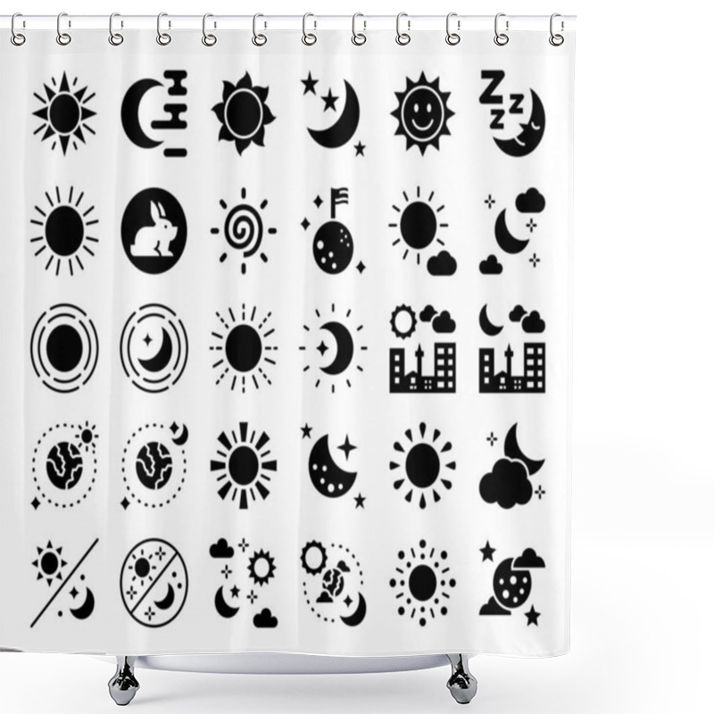 Personality  Sun And Moon Glyph Vector Icons Day And Night Concept Solid Silhouette Style Shower Curtains