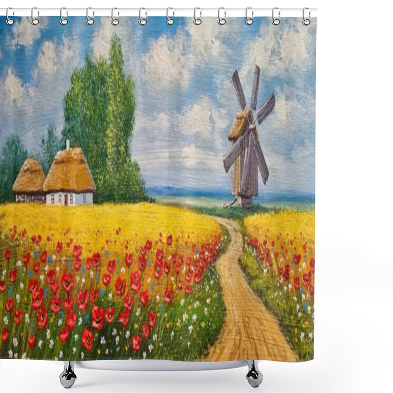 Personality  Rustical Landscape, Road In The Field, Oil Paintings Rural Landscape, Fine Art, Artwork, In The Old Village. Shower Curtains