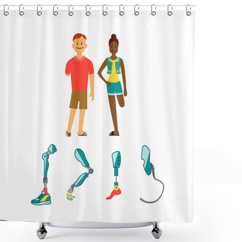 Personality  Prosthetic Limbs Flat Icons. Modern Exoskeleton Prosthetic Mechanism. Cyber Prosthesis. Shower Curtains