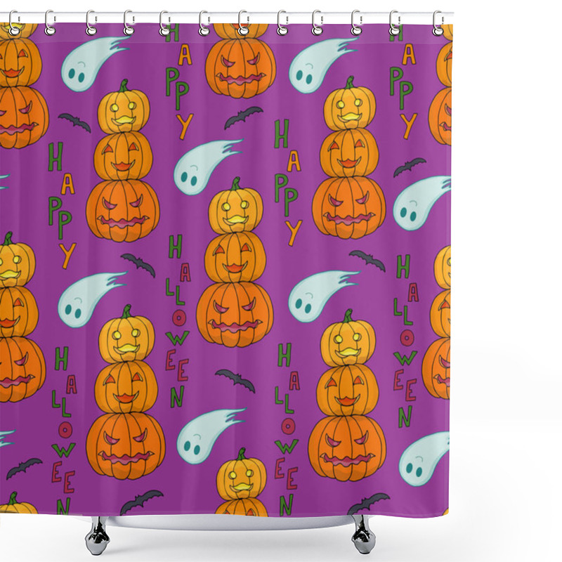 Personality  Seamless Pattern With Pumpkins, Ghosts, Bats And Text: