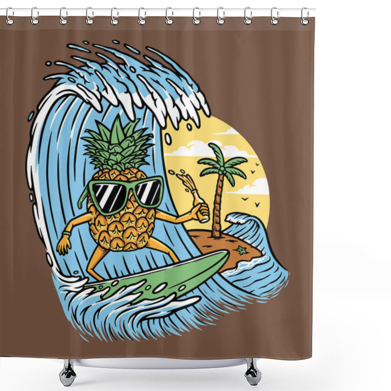 Personality  Pineapple Is Surfing In The Sea Shower Curtains