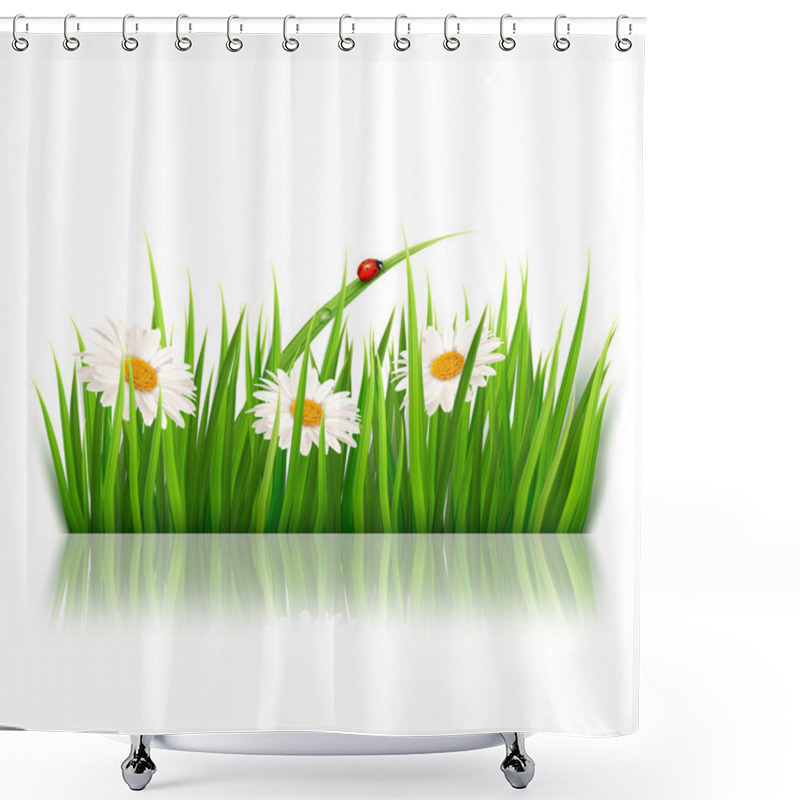 Personality  Nature Background With Green Grass And Flowers Vector. Shower Curtains