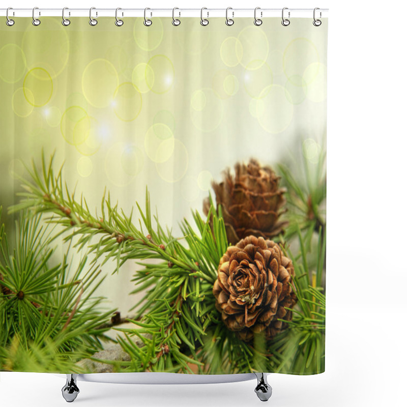 Personality  Pine Cones On Branches With Holiday Background Shower Curtains