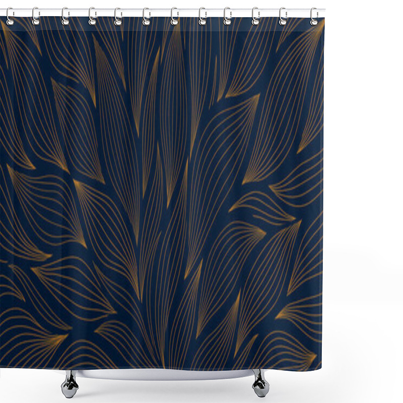 Personality  Luxury Floral Pattern With Hand Drawn Leaves. Elegant Astract Background In Minimalistic Linear Style. Trendy Line Art Design Element. Vector Illustration. Shower Curtains