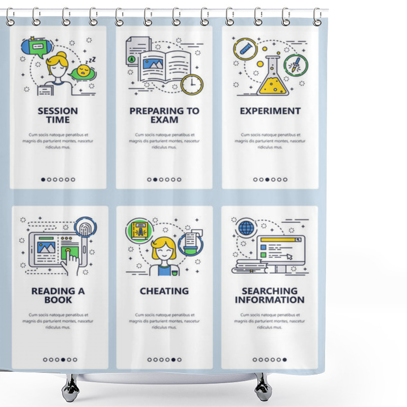 Personality  Vector Web Site Linear Art Onboarding Screens Template. Preparing To Exam In College. Reading Online Book. Menu Banners For Website And Mobile App Development. Modern Design Flat Illustration. Shower Curtains