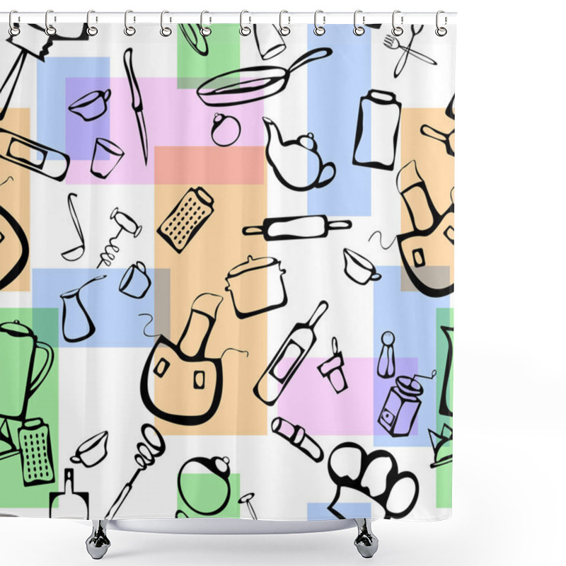 Personality  Seamless Pattern With Kitchen Stuff Shower Curtains