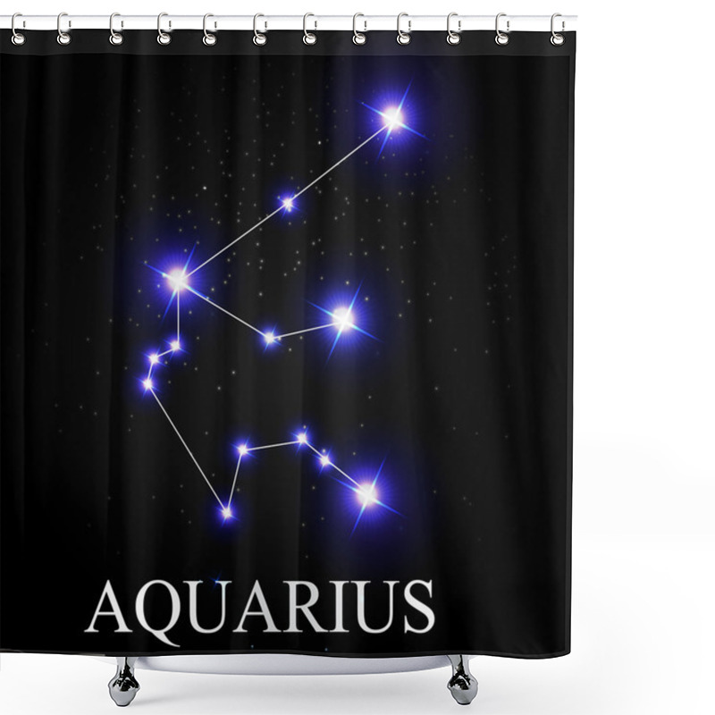 Personality  Aquarius Zodiac Sign With Beautiful Bright Stars On The Backgrou Shower Curtains