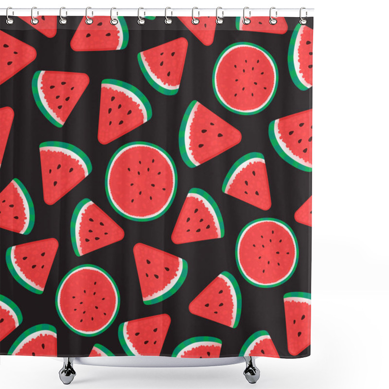 Personality  Watermelon Seamless Pattern Surface Design. Vector Illustration Isolated On Black Shower Curtains