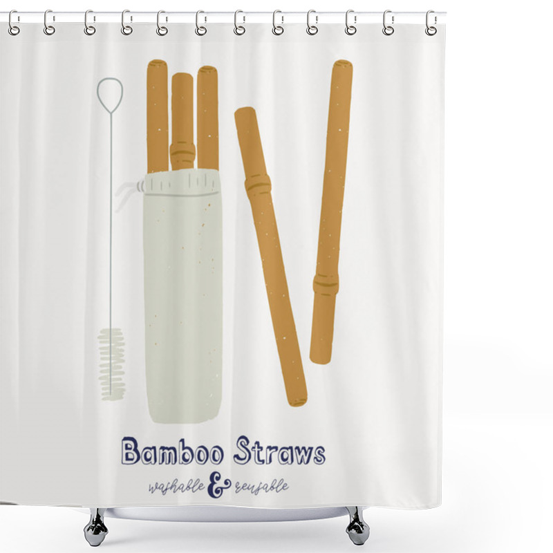 Personality  Set Of Reusable Bamboo Straws Shower Curtains