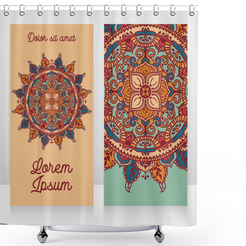 Personality  Two Cards With Indian Style Traditional Mandala, Can Be Used As Invitations To Indian Style Party, Vector Illustration Shower Curtains