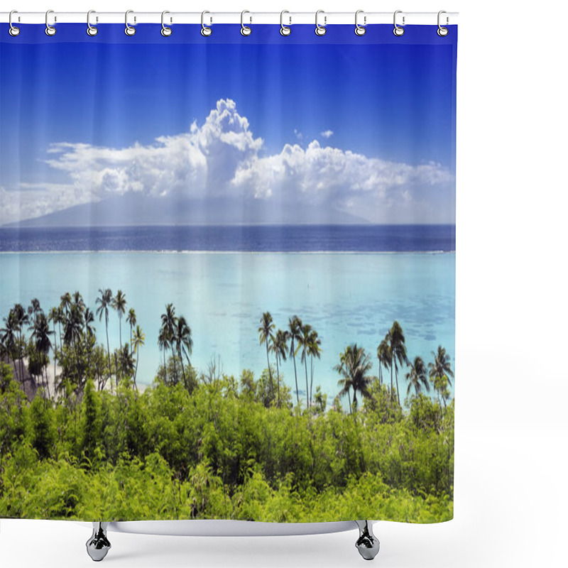 Personality  Palm Trees On Tropical Beach In Moorea Shower Curtains