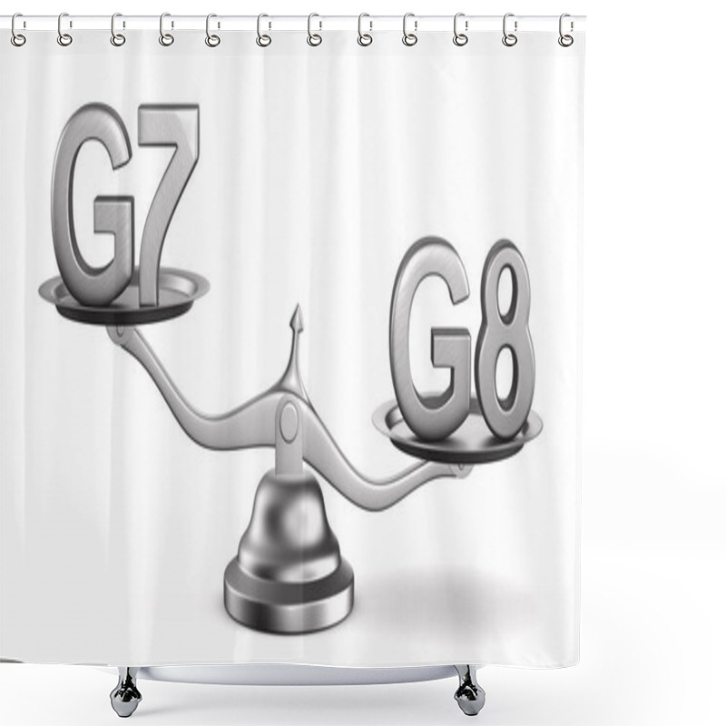 Personality  Scales And Sign G7, G8 On White Background. Isolated 3D Illustra Shower Curtains