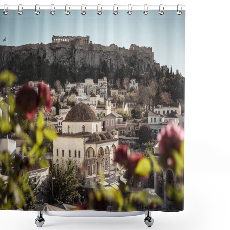 Personality  Athens, Greece, November 27th: View On Acropolis And Tzisdarakis Mosque Shower Curtains