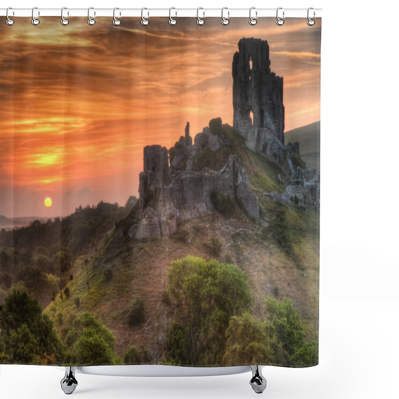 Personality  Castle Ruins Landscape With Bright Vibrant Sunrise Shower Curtains