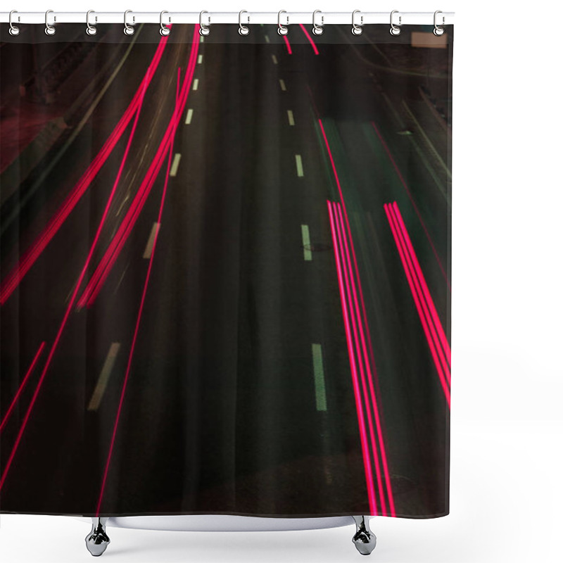 Personality  Long Exposure Of Road And Red Lights At Night Shower Curtains