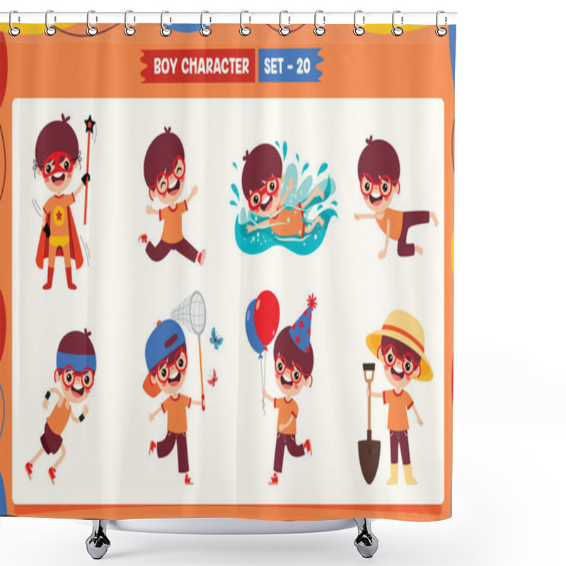 Personality  Cartoon Boy Doing Various Activities Shower Curtains