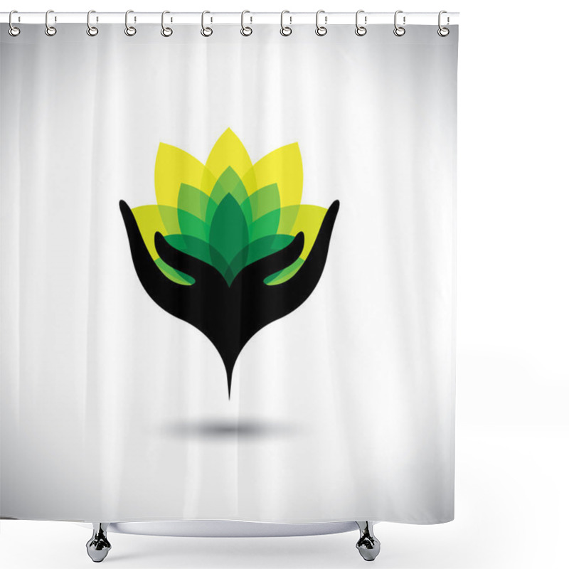 Personality  Eco Concept Graphic Of Girls Hand With Fresh Vibrant Leaves - Ve Shower Curtains