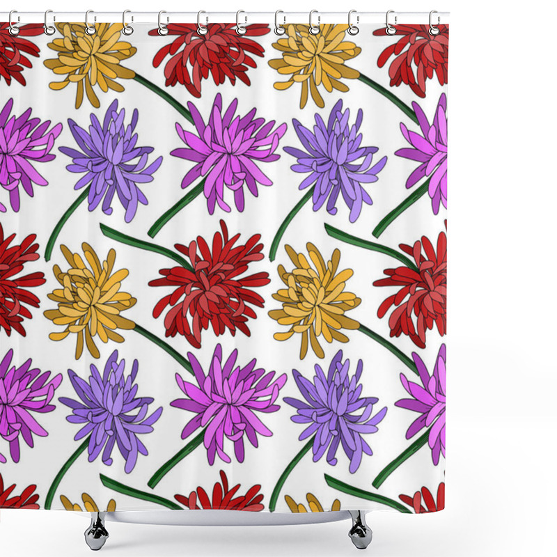 Personality  Vector Chrysanthemum Floral Botanical Flower. Black And White Engraved Ink Art. Seamless Background Pattern. Shower Curtains