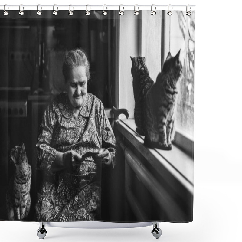 Personality  Old Woman With Cats Shower Curtains