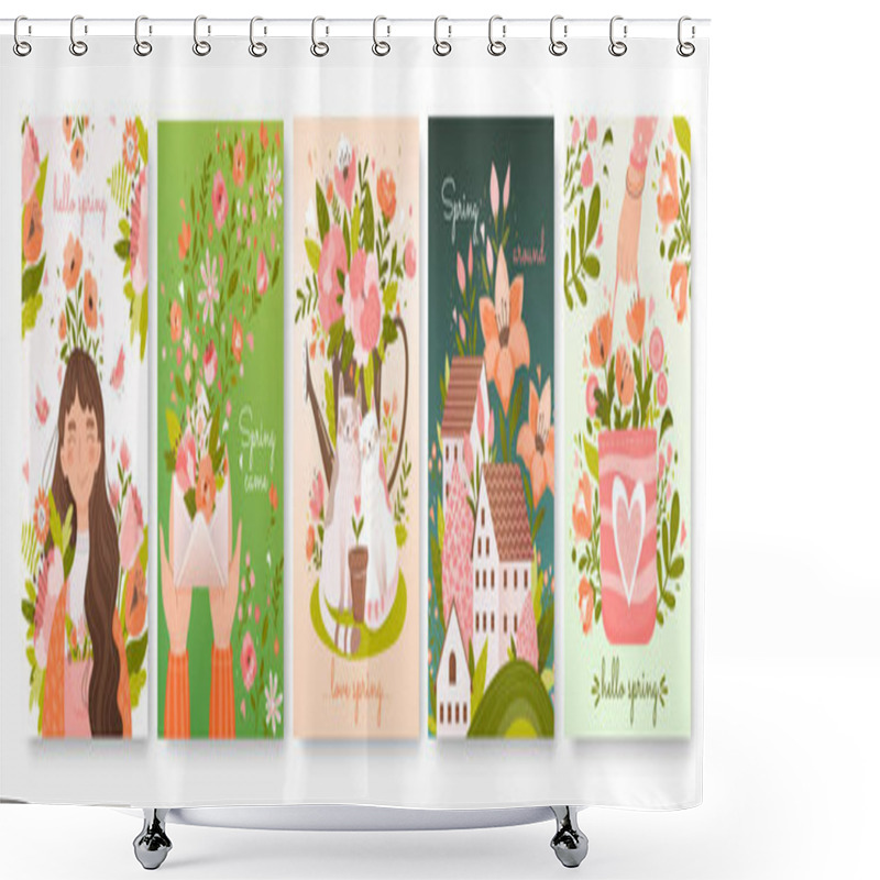 Personality  Set Of Five Different Spring Season Card Designs Shower Curtains