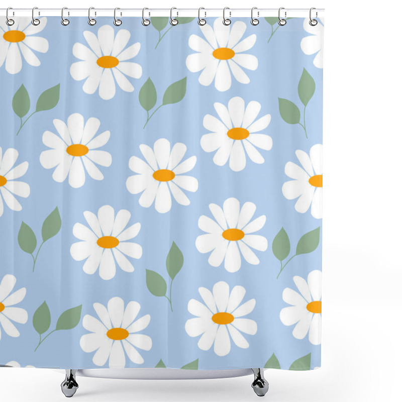 Personality  Flower Seamless Pattern Illustration. Daisy Print. White Chamomile On Blue Background Vector Illustration. Shower Curtains